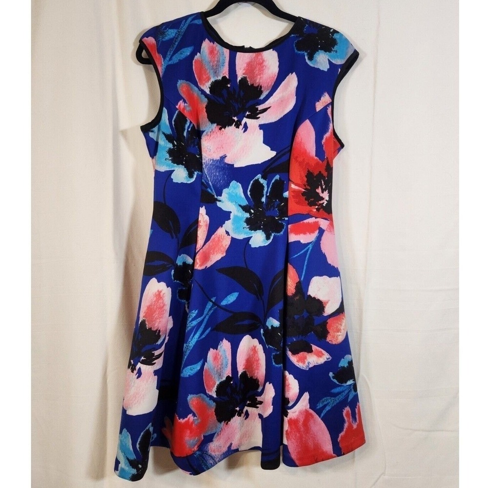 Vince Camuto $148‎ Size 12 Royal Blue Pink Red Floral Cap Sleeve Fit Flare Dress